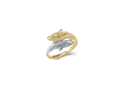 Two Tone Plated Animal Double Dolphin Ring